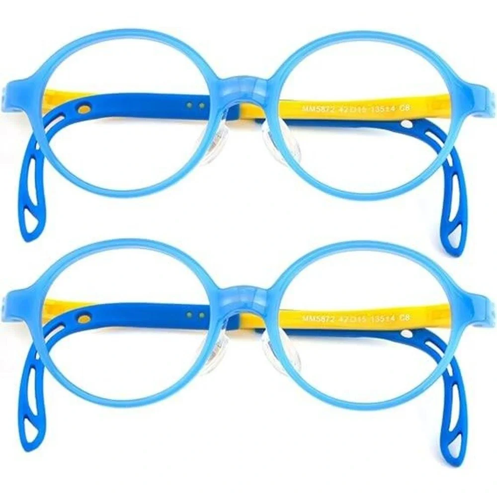 EyeBuddy Kids Blue Light Blocking Glasses Round TR90 Gel Frame Blue 3-13